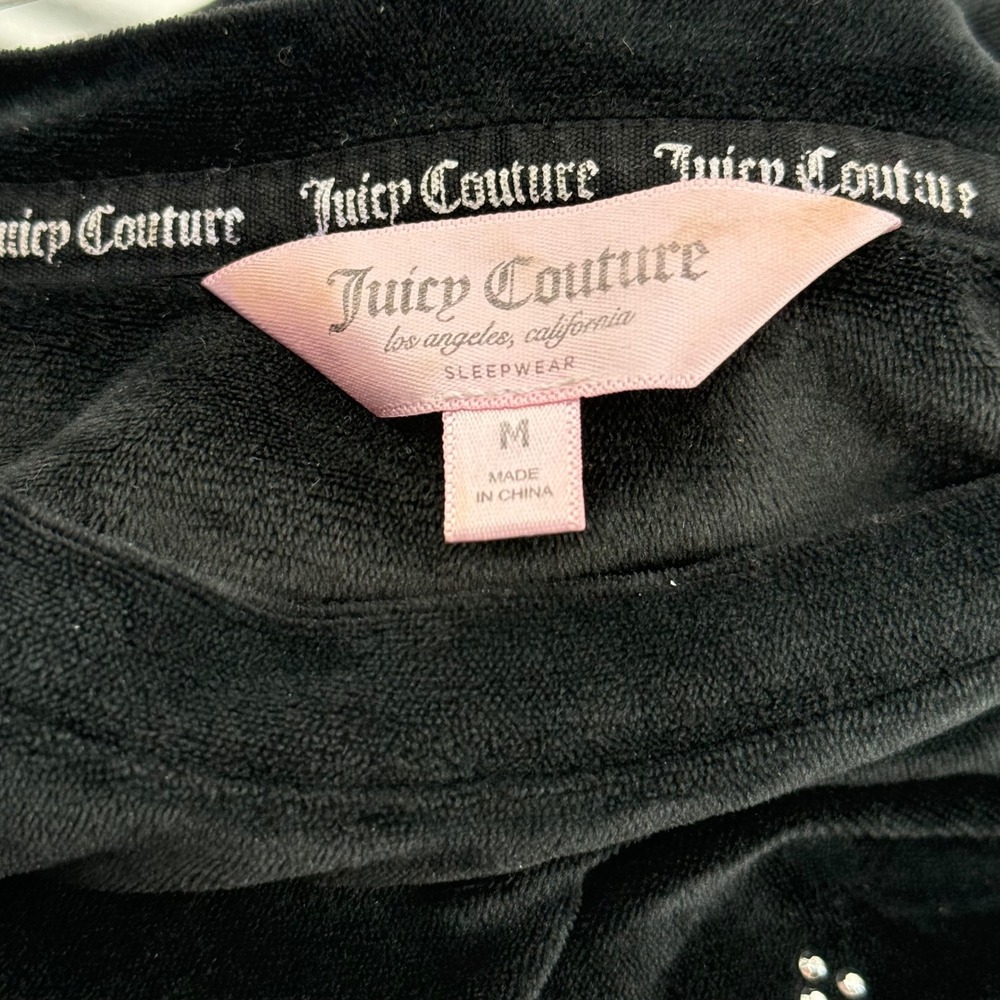 Y2K Juicy Couture Black Velour Rhinestone Long Sleeve Sleepwear Top Womens M - Picture 3 of 5